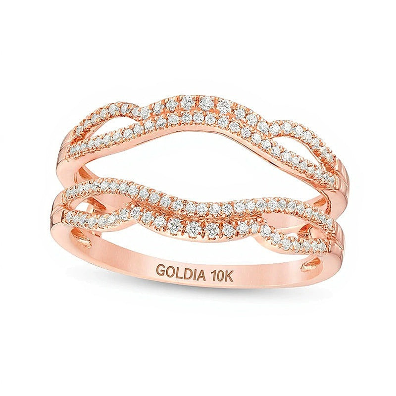 0.25 ct. Gesamtgewicht Diamant Solitär-Enhancer mit gewelltem geteiltem Ringschienen-Design in 10K Roségold