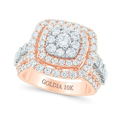 3.0 ct. Gesamtgewicht Diamant Verlobungsring mit Halo, mehrreihig, rund/Princess/Kissenschliff, in 10K Roségold