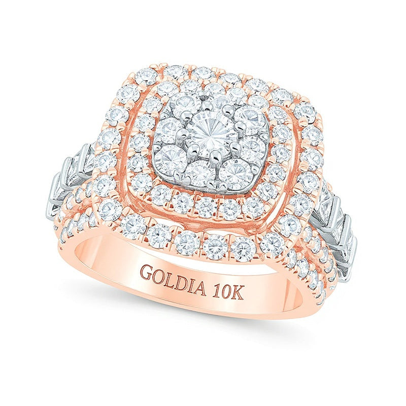 3.0 ct. Gesamtgewicht Diamant Verlobungsring mit Halo, mehrreihig, rund/Princess/Kissenschliff, in 10K Roségold