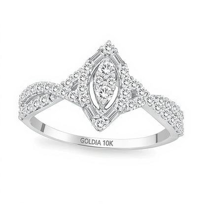 0.5 ct. Gesamtgewicht Multi-Diamant Ring mit Marquise-Rahmen und gedrehtem Ringkopf in 10K Weißgold