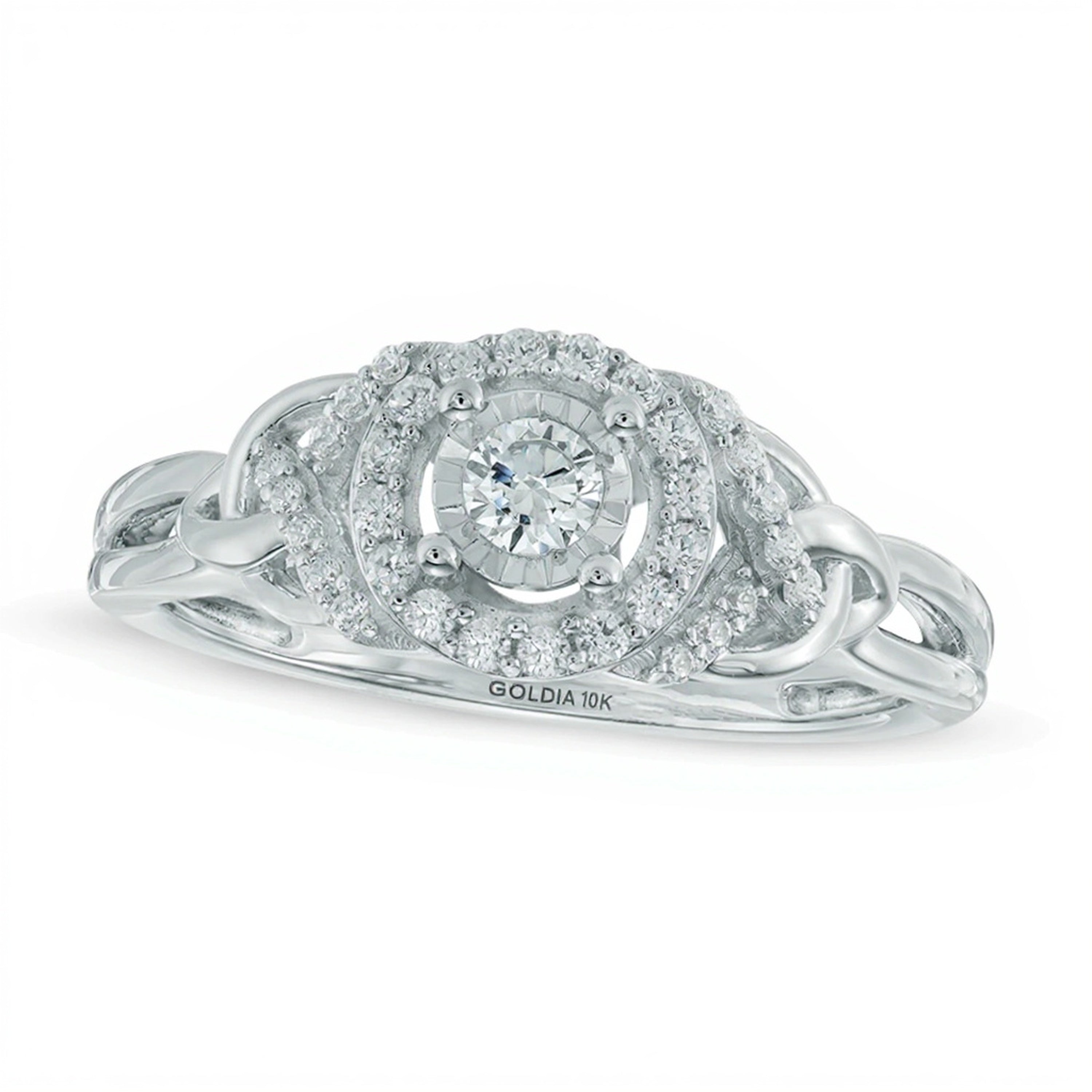 0.33 ct. Gesamtgewicht Diamant-Ring mit keltischem Knoten und Diamant-Rahmen in 10K Weißgold