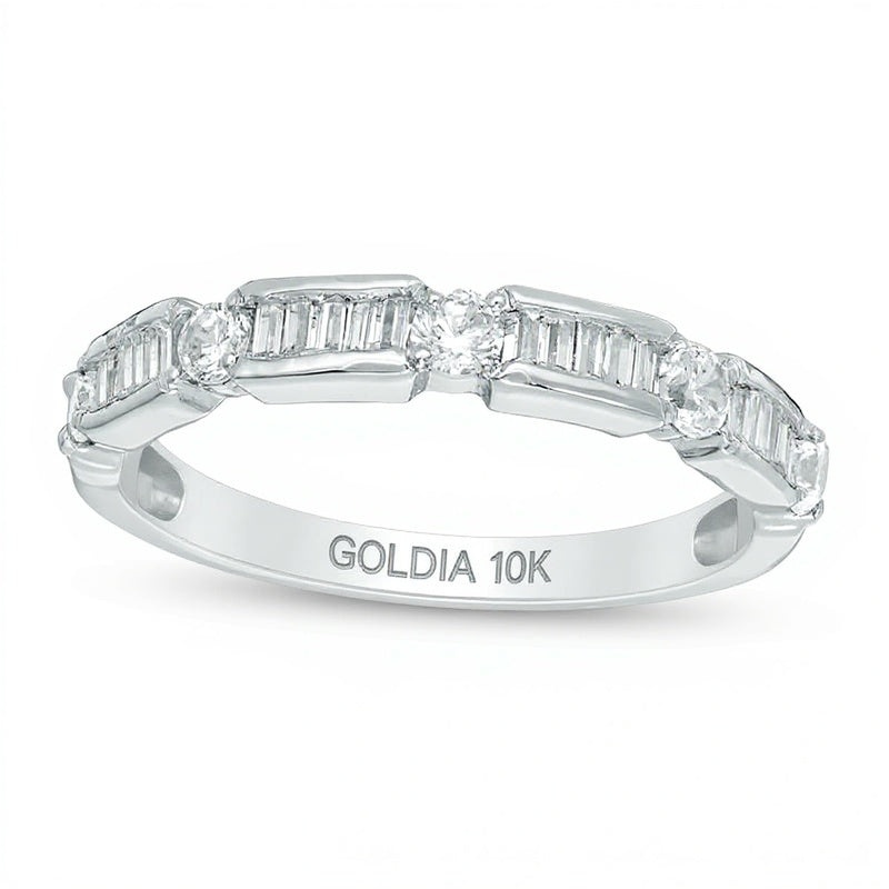 0.5 ct. Gesamtgewicht Ehering mit Diamanten im Baguette- und Rundschliff im Wechsel in 10K Weißgold