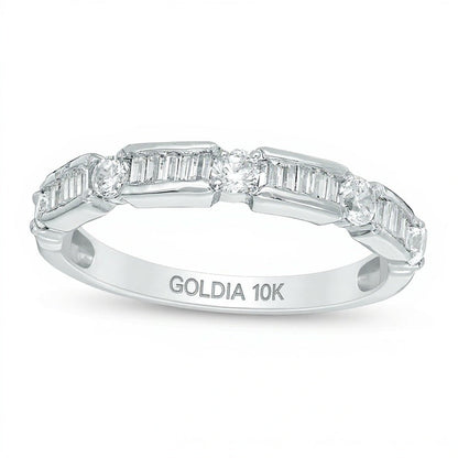 0.5 ct. Gesamtgewicht Ehering mit Diamanten im Baguette- und Rundschliff im Wechsel in 10K Weißgold