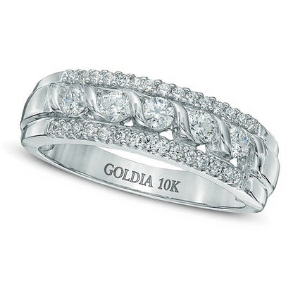 0.5 ct. Gesamtgewicht Diamant Fünfstein-Ring mit Swirl-Design in 10K Weißgold