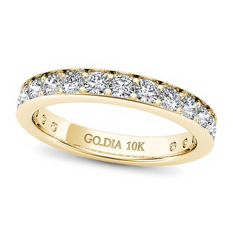 Ehering mit weißen Diamanten 1.0 ct. Gesamtgewicht rund in 10K Gelbgold