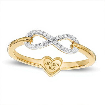 0,1 ct. Gesamtgewicht Diamant Herz und Infinity zweiseitiger Ring in 10K Gelbgold
