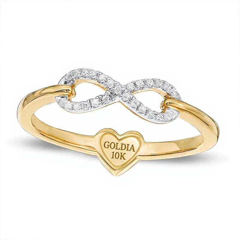 0,1 ct. Gesamtgewicht Diamant Herz und Infinity zweiseitiger Ring in 10K Gelbgold