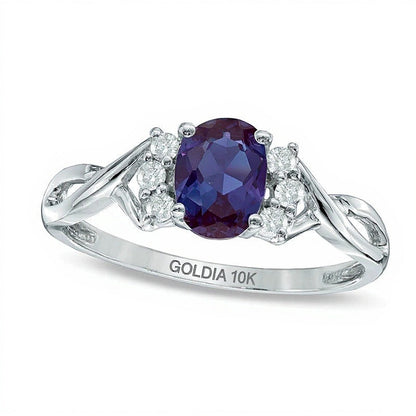 Fashion-Ring mit ovalem Alexandrit und Diamanten 0,13 ct. Gesamtgewicht in 10K Weißgold