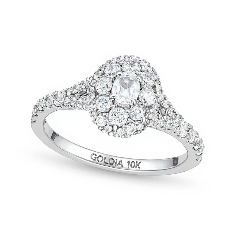 0.75 ct. Gesamtgewicht Verlobungsring mit ovalem Diamant-Besatz und Split-Shank in 10K Weißgold