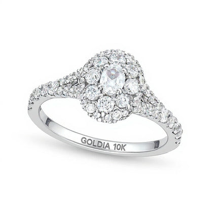 0.75 ct. Gesamtgewicht Verlobungsring mit ovalem Diamant-Besatz und Split-Shank in 10K Weißgold