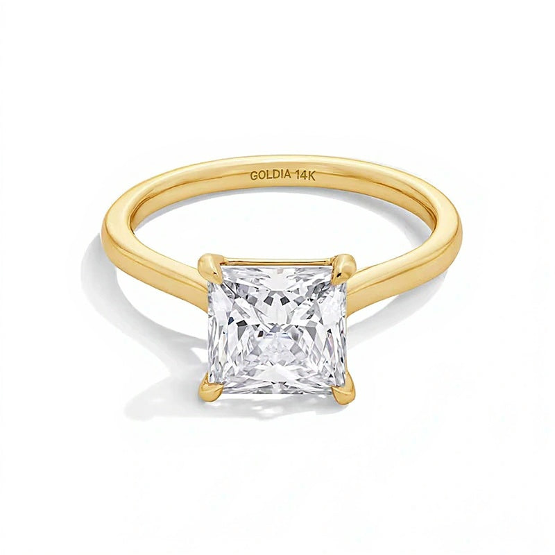 3.0 CT. Labordiamant-Solitär-Verlobungsring im Princess-Schliff in 14K Gelbgold (F/VS2)