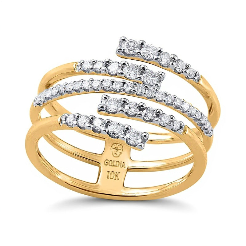 0.5 CT. Gesamtgewicht Diamant Fashion-Ring mehrreihig mit offener Schiene in 10K Gelbgold