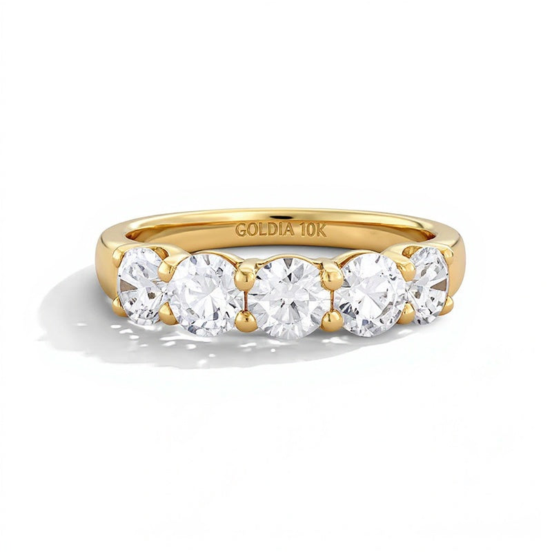 2.0 ct. Gesamtgewicht Memoire-Ring mit fünf Labordiamanten in 10K Gelbgold (F/VS2)