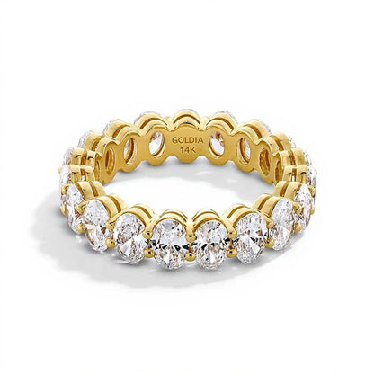 4.33 ct. Gesamtgewicht Memoire-Ring mit ovalen Labordiamanten in 14K Gelbgold (F/VS2) – Größe 6