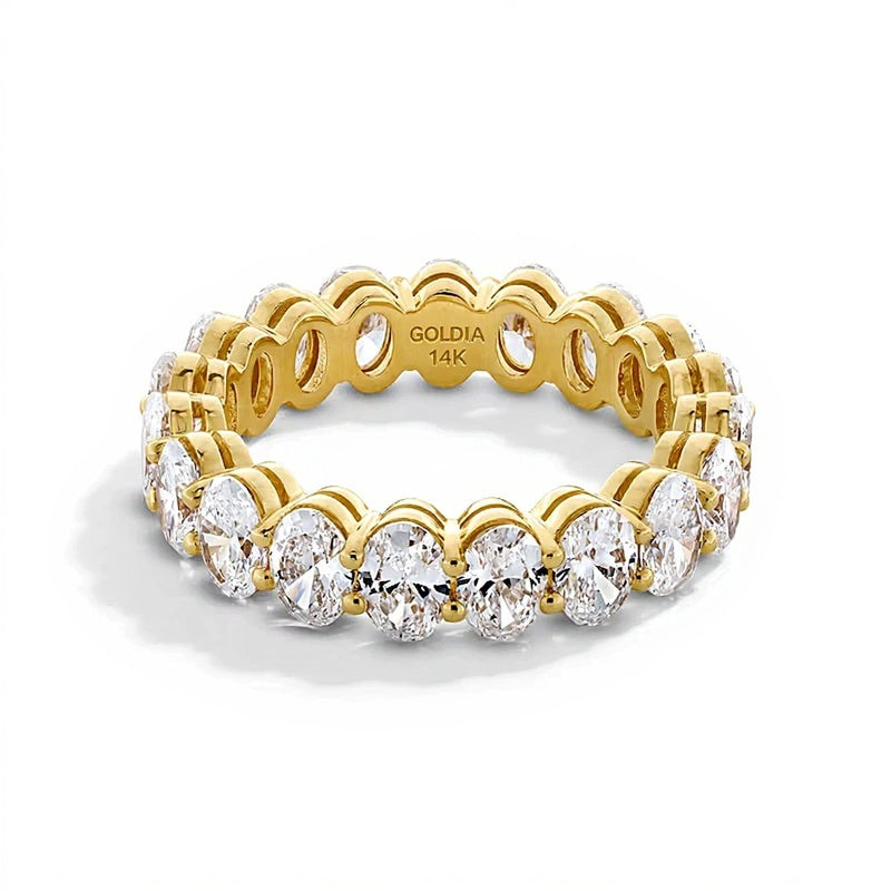 4.33 ct. Gesamtgewicht Memoire-Ring mit ovalen Labordiamanten in 14K Gelbgold (F/VS2) – Größe 6