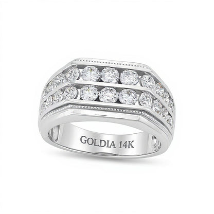 2.0 ct. Gesamtgewicht Labordiamant Ring zweireihig abgewinkelt in 14K Weißgold (F/SI2)