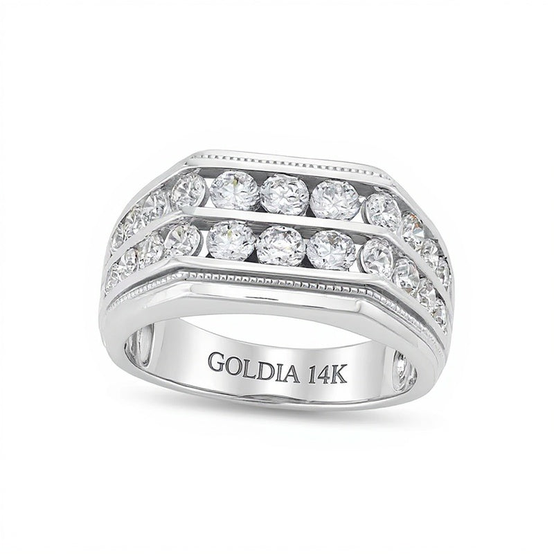2.0 ct. Gesamtgewicht Labordiamant Ring zweireihig abgewinkelt in 14K Weißgold (F/SI2)