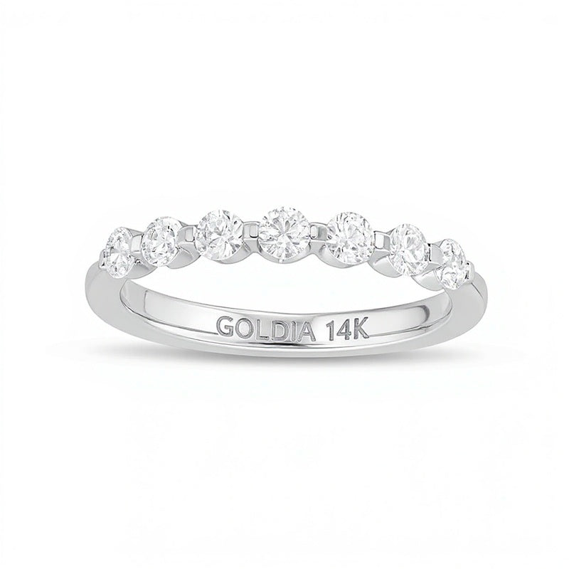 Memoire-Ring mit sieben Diamanten 0,5 ct. Gesamtgewicht in 14K Weißgold