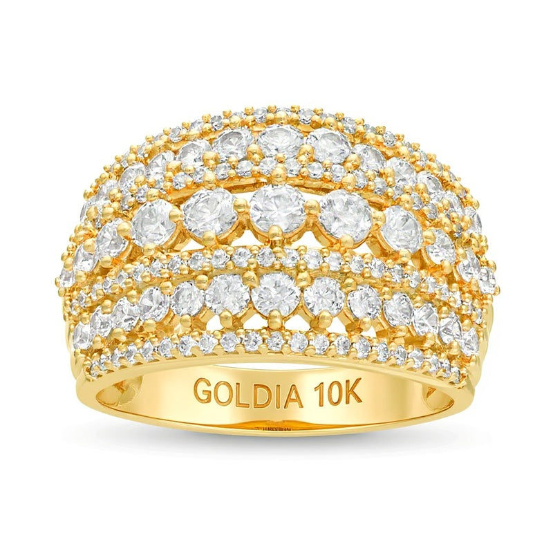 Mehrreihiger gewölbter Ring mit Diamanten 2.0 ct. Gesamtgewicht in 10K Gelbgold