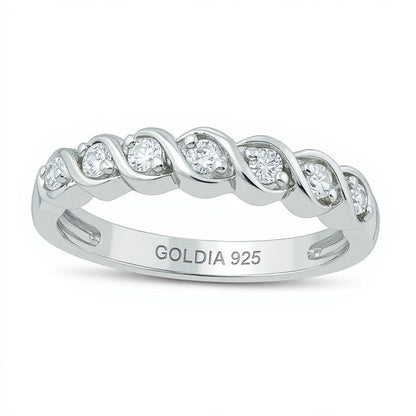 0.13 ct. Gesamtgewicht Diamant Sieben-Stein "S" Memoire-Ring aus rhodiniertem Sterlingsilber