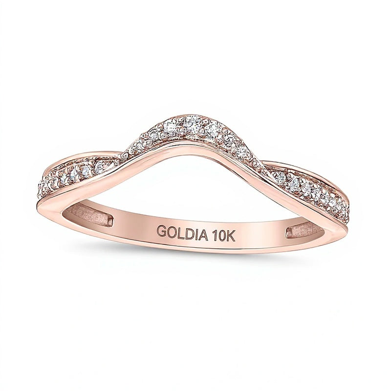0.1 ct. Gesamtgewicht Diamant-Ring mit Wellenkontur aus 10K Roségold