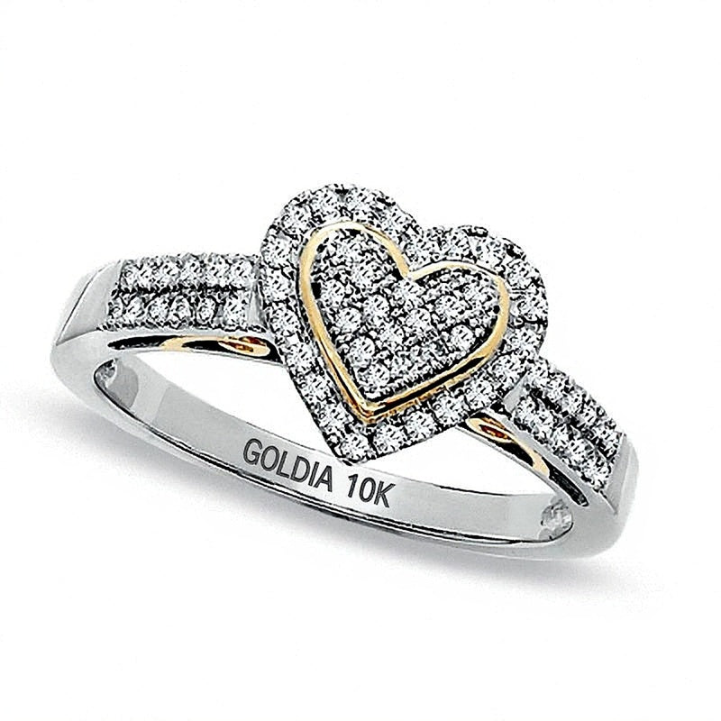 0.33 ct. Gesamtgewicht Diamant Pavé Herz-Ring in 10K Two-Tone Gold