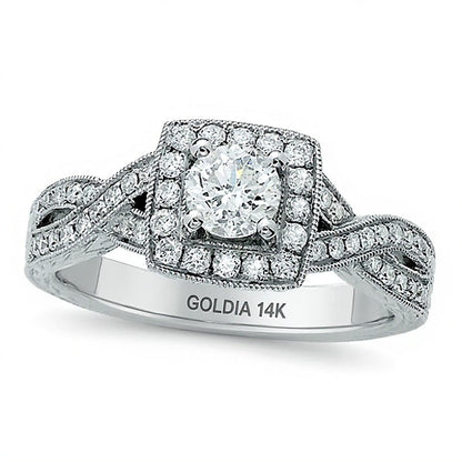 0.88 ct. Gesamtgewicht Diamant Halo-Ring in 14K Weißgold
