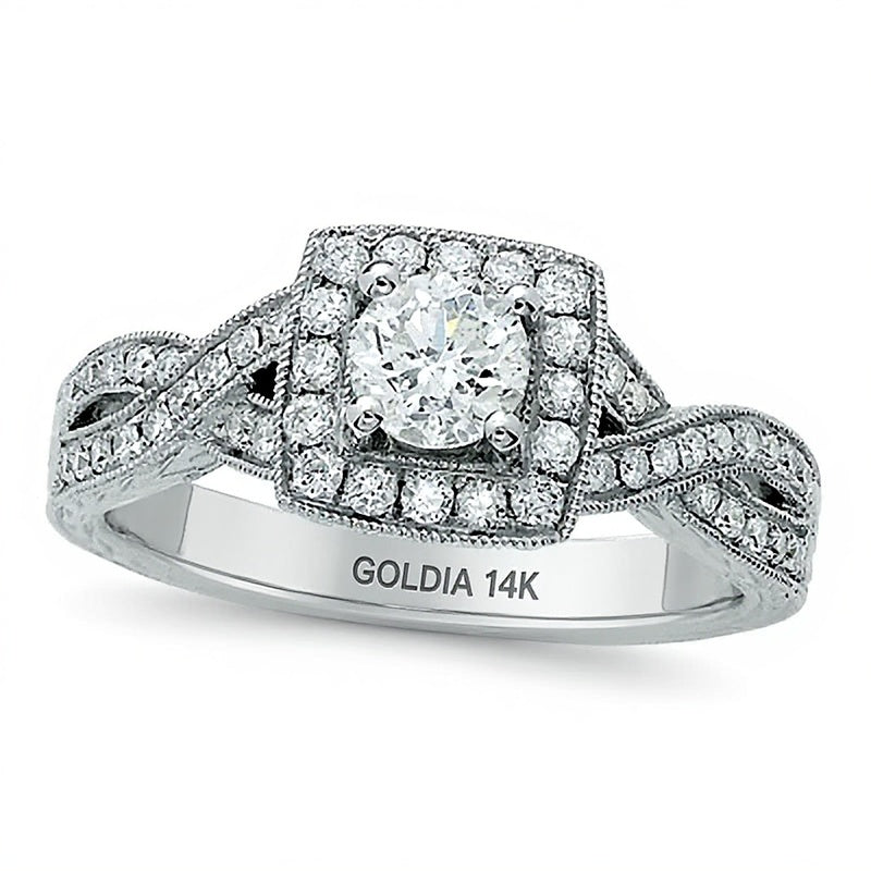 0.88 ct. Gesamtgewicht Diamant Halo-Ring in 14K Weißgold