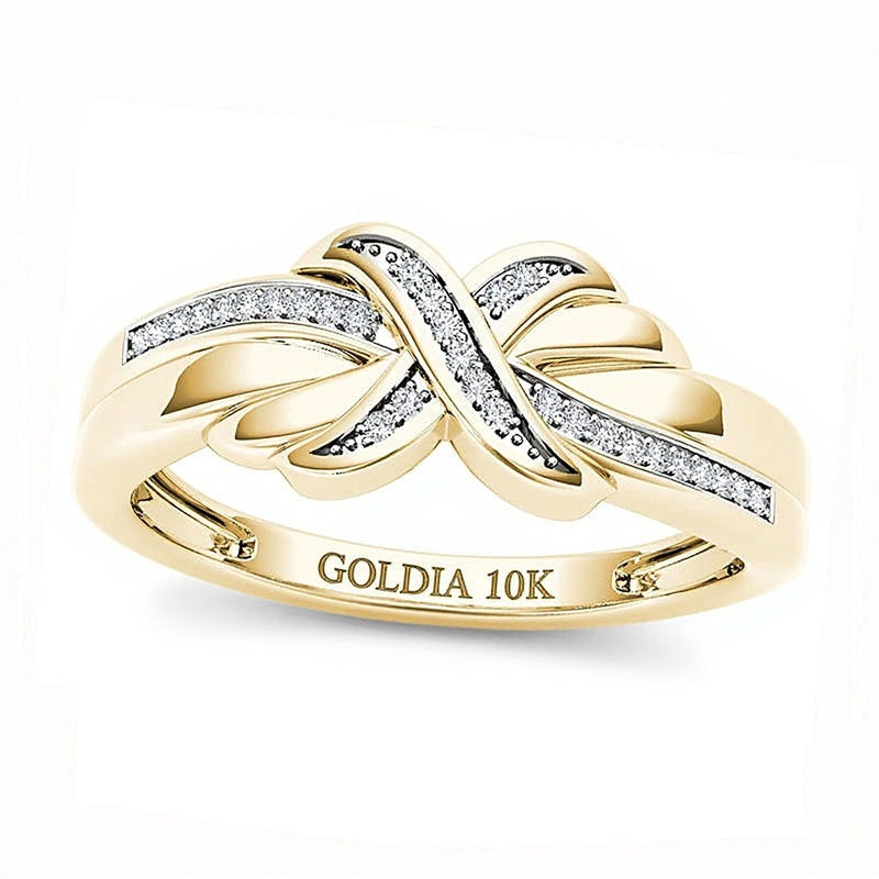 0.07 ct. Gesamtgewicht Diamant "X" Ring in 10K Gelbgold