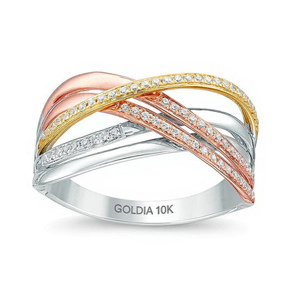 0.2 ct. Gesamtgewicht Diamant Open-Crossover-Ring in 10K Tricolor-Gold