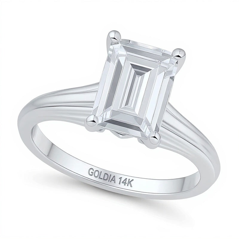 2,5 CT. Solitär-Verlobungsring mit Labordiamant im Smaragdschliff in 14K Weißgold (F/VS2)