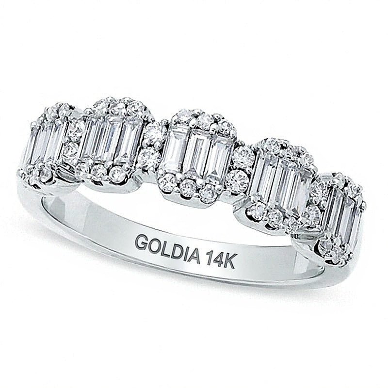 0.75 ct. Gesamtgewicht Ring mit Baguette- und runden Diamanten in 14K Weißgold