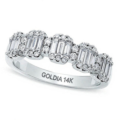 0.75 ct. Gesamtgewicht Ring mit Baguette- und runden Diamanten in 14K Weißgold