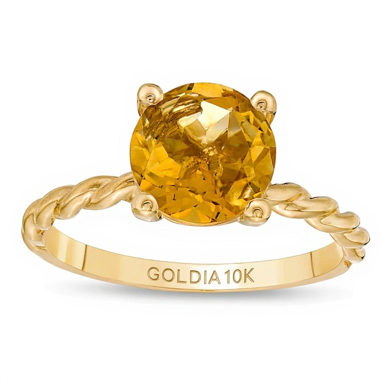 8,0mm Citrin Solitär Ring mit gedrehter Ringschiene in 10K Gelbgold