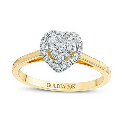 0.25 ct. Gesamtgewicht Komposit-Diamant Freundschaftsring mit Herz-Rahmen in 10K Gelbgold