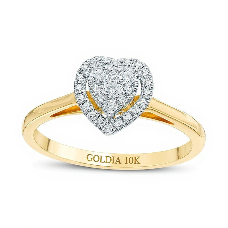 0.25 ct. Gesamtgewicht Komposit-Diamant Freundschaftsring mit Herz-Rahmen in 10K Gelbgold
