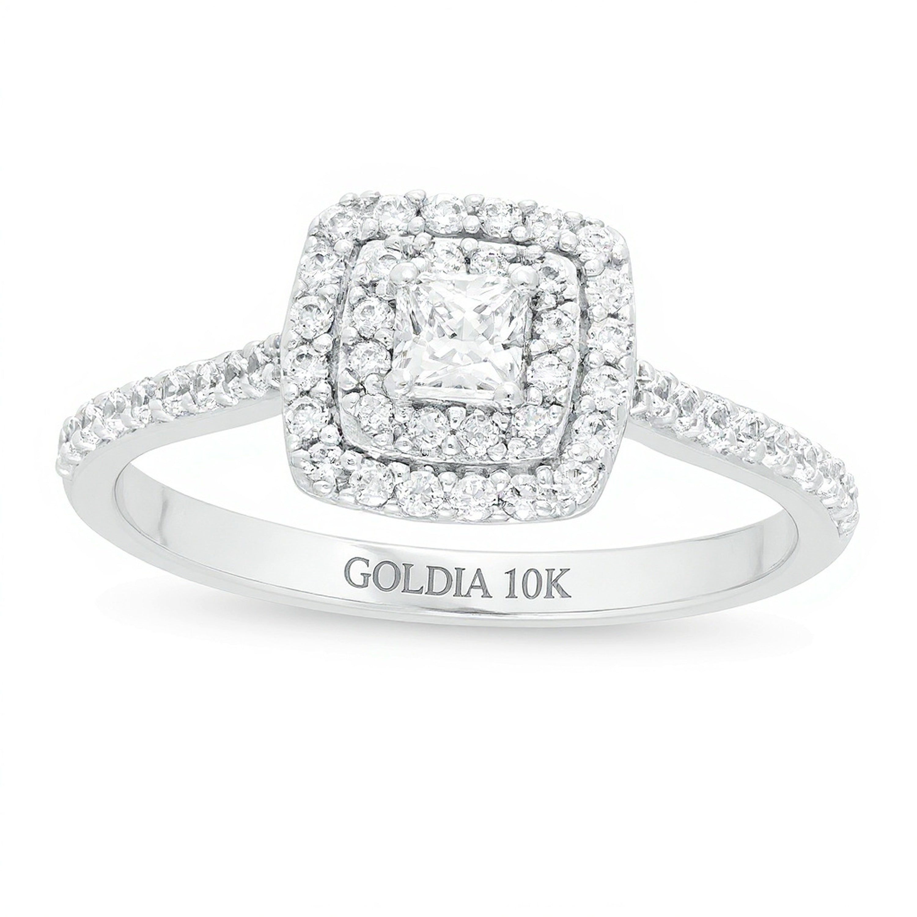 0.5 ct. Gesamtgewicht Verlobungsring mit Diamanten im Princess- und Rundschliff, Halo-Design, in 10K Weißgold