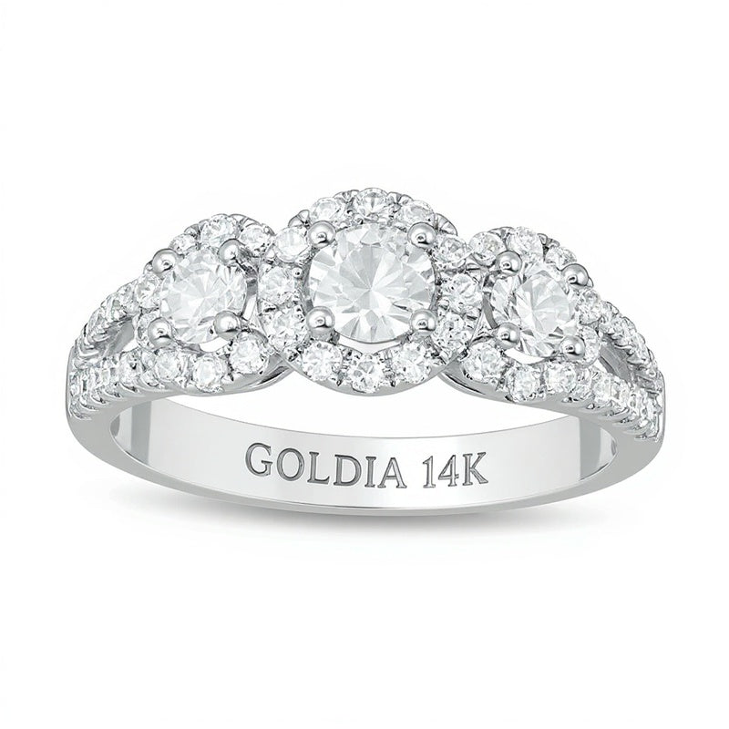1.0 ct. Gesamtgewicht Dreistein-Verlobungsring mit runden weißen Diamanten in 14K Weißgold für Damen