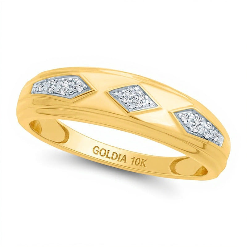Ehering mit Diamant-Besatz im Retro-Geometrie-Stil in 10K Gelbgold