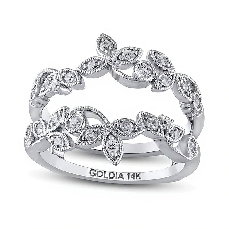 0.33 ct. Gesamtgewicht Diamant-Ring im Vintage-Stil mit Ranken-Motiv in 14K Weißgold