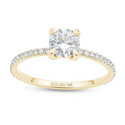 Solitär mit seitlichem Besatz Verlobungsring 0.75 ct. Gesamtgewicht Diamant in 14K Gelbgold
