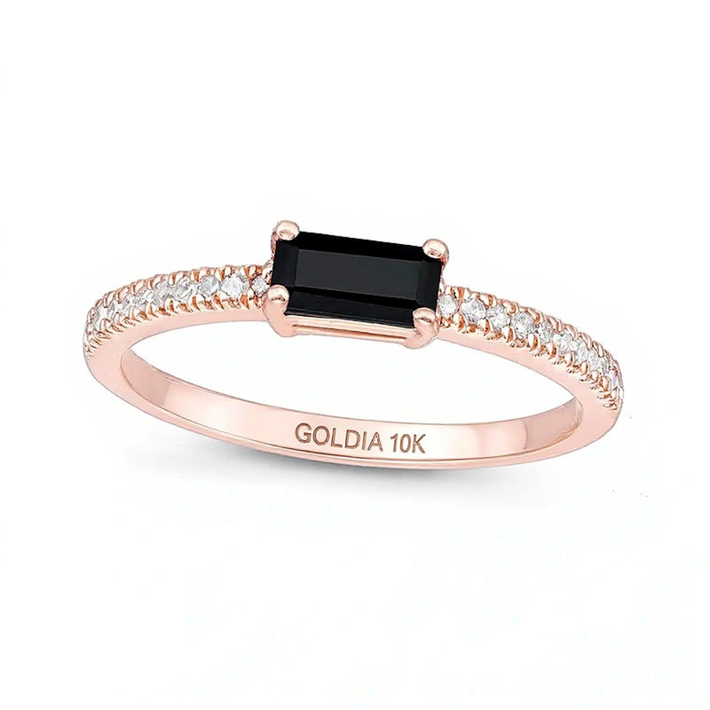 Fashion-Ring mit Baguette-Onyx und 0,1 ct. Gesamtgewicht Diamanten im Pavé in 10K Roségold