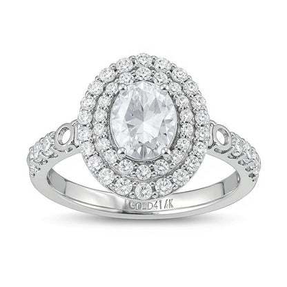 2,75 ct. Gesamtgewicht Verlobungsring mit ovalem Labordiamant und doppeltem Halo in 14K Weißgold (F/VS2)