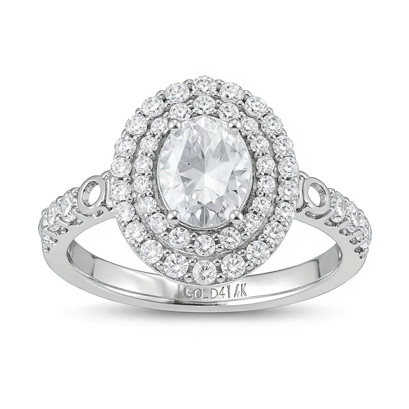2,75 ct. Gesamtgewicht Verlobungsring mit ovalem Labordiamant und doppeltem Halo in 14K Weißgold (F/VS2)