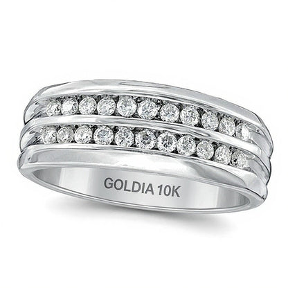 0.5 ct. Gesamtgewicht Diamant Memoire-Ring zweireihig in 10K Weißgold