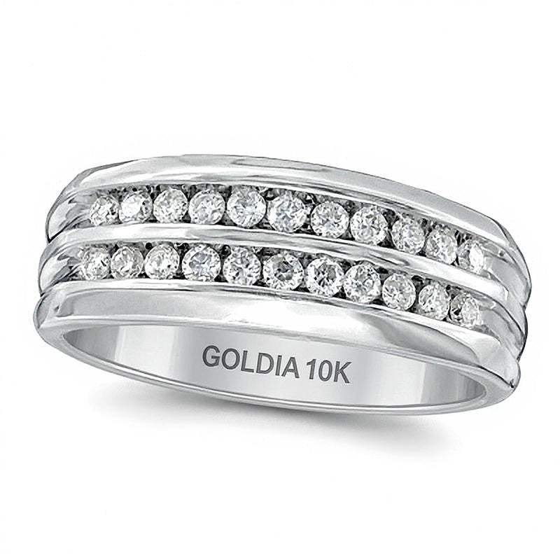 0.5 ct. Gesamtgewicht Diamant Memoire-Ring zweireihig in 10K Weißgold
