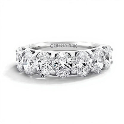 3.0 ct. Gesamtgewicht Memoire-Ring mit sieben ovalen Labordiamanten in 14K Weißgold (F/SI2)