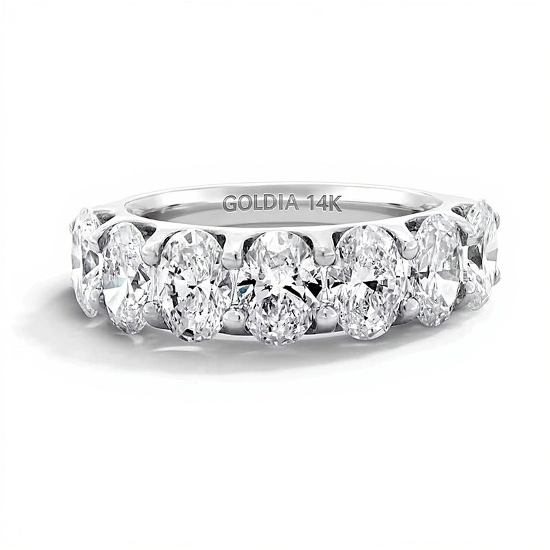 3.0 ct. Gesamtgewicht Memoire-Ring mit sieben ovalen Labordiamanten in 14K Weißgold (F/SI2)