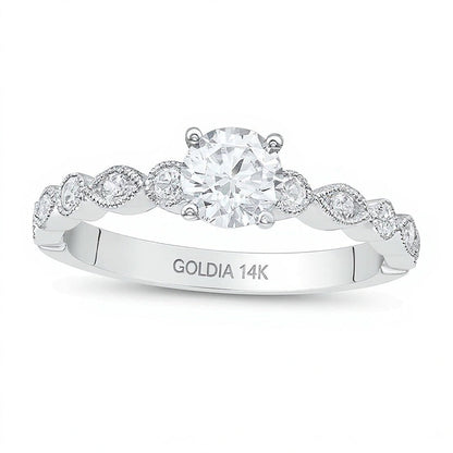 0,63 ct. Gesamtgewicht Diamant Verlobungsring mit alternierenden Marquise und Kreisen im Vintage-Stil in 14K Weißgold