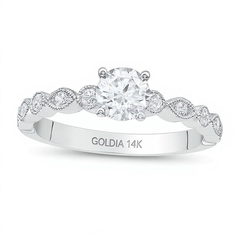 0,63 ct. Gesamtgewicht Diamant Verlobungsring mit alternierenden Marquise und Kreisen im Vintage-Stil in 14K Weißgold